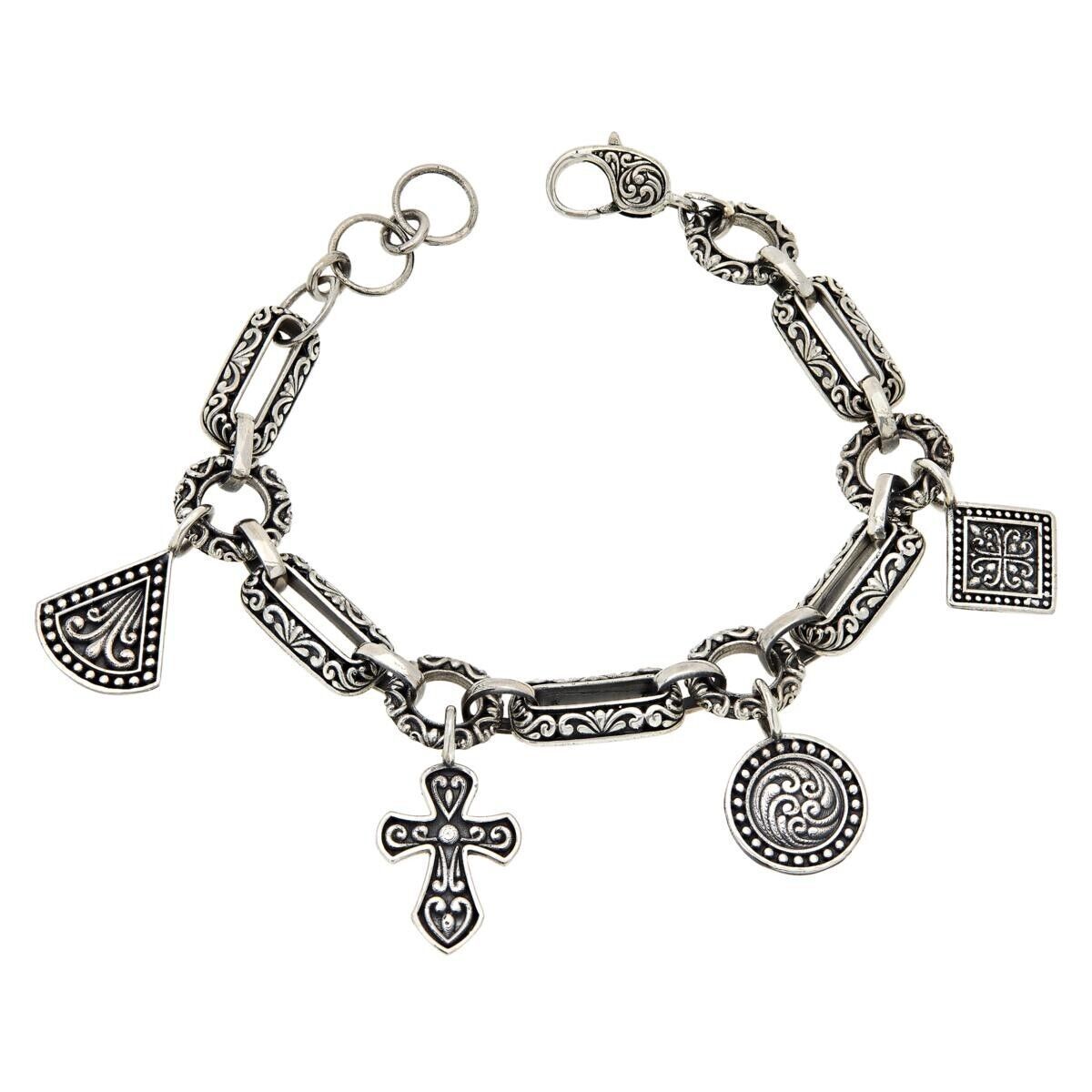 Bali RoManse Sterling Silver Charm Bracelet. 7-1/4" (374704732198)