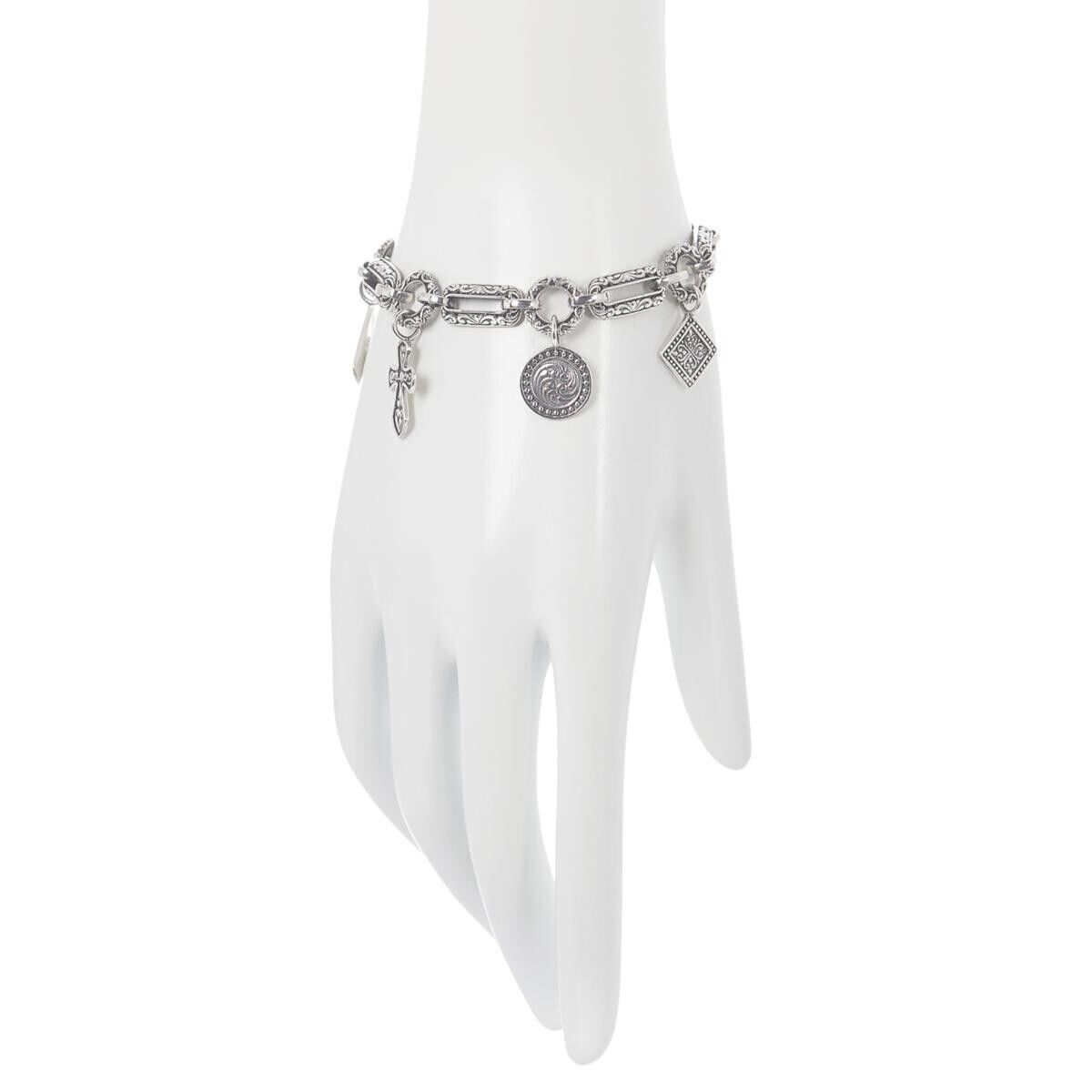 Bali RoManse Sterling Silver Charm Bracelet. 7-1/4" (374704732198)