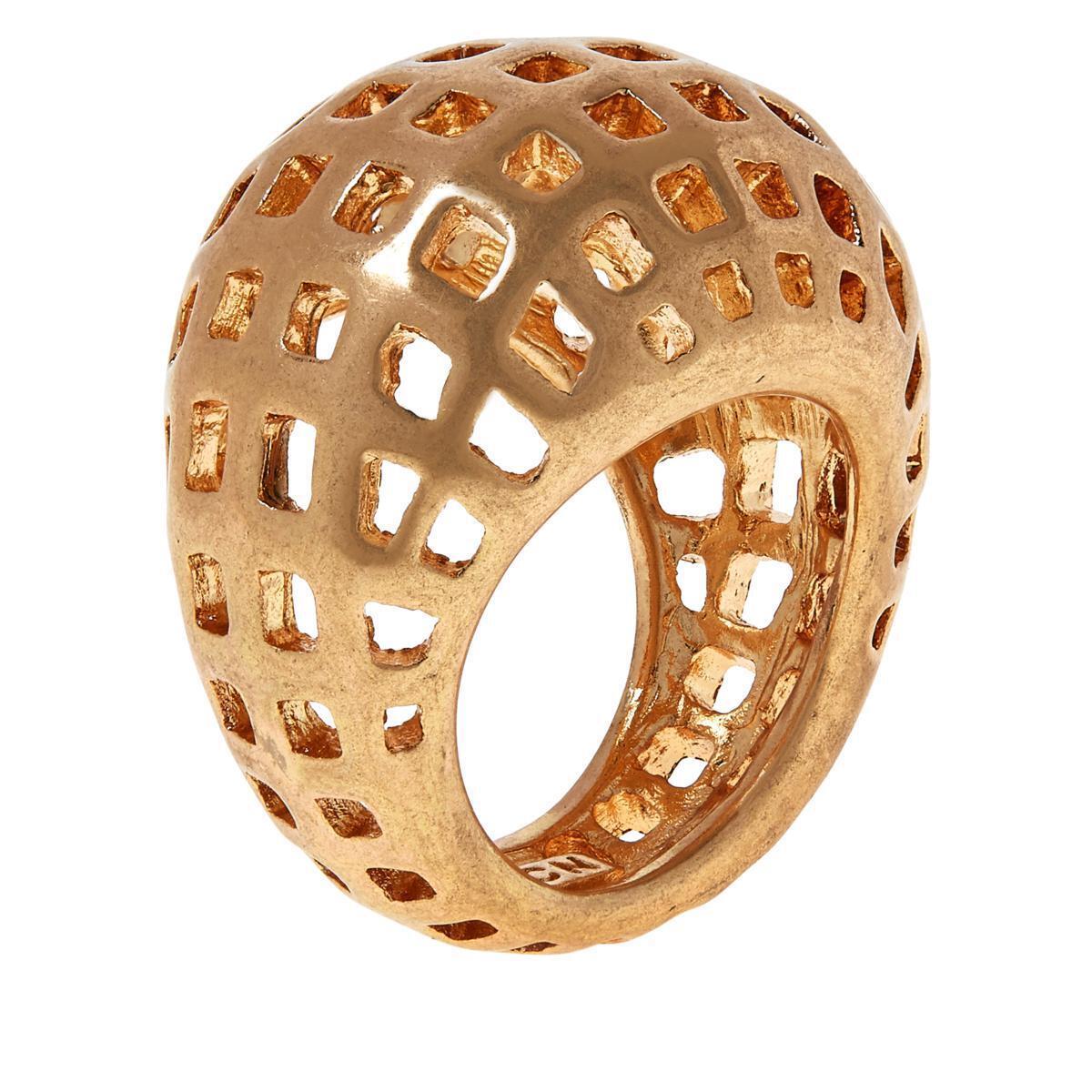MarlaWynne Checkered Openwork Dome Gold-tone Ring. Size 5
