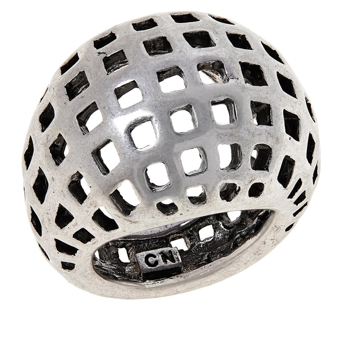 MarlaWynne Checkered Openwork Dome Silver-tone Ring. Size 6