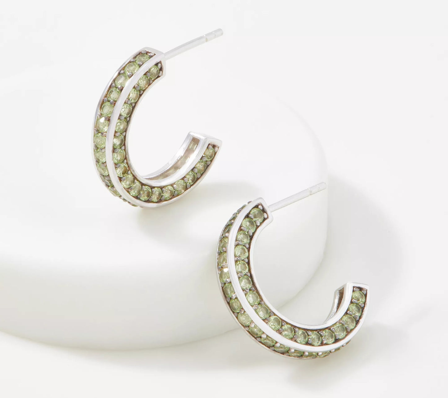 Semi-Precious Gemstone Peridot Hoop Earrings Sterling Silver QVC