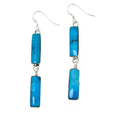 Chaco Canyon Sterling Silver Rectangle Blue Kingman Turquoise Drop Earrings