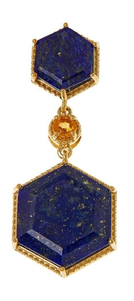 Rarities Sterling Silver Gold-Clad Lapis Lazuli Hexagon Drop Earrings. (37446822