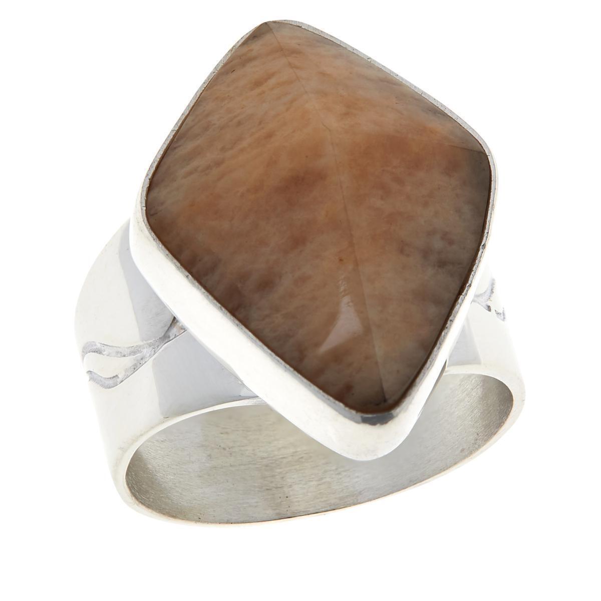 Jay King Sterling Silver Peach Sunstone Ring. Size 6
