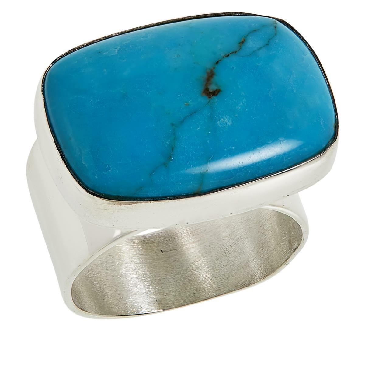 Jay King Sterling Silver Cloudy Mountain Turquoise Cushion Ring  Size 8