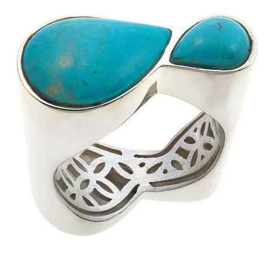 Jay King Sterling Silver 2Stone Turquoise Hill Turquoise  Ring. Size 6