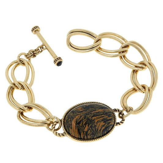 Heidi Daus "Chains and Cabs" Toggle Simulated Tiger's Eye Bracelet. 8" (36426532