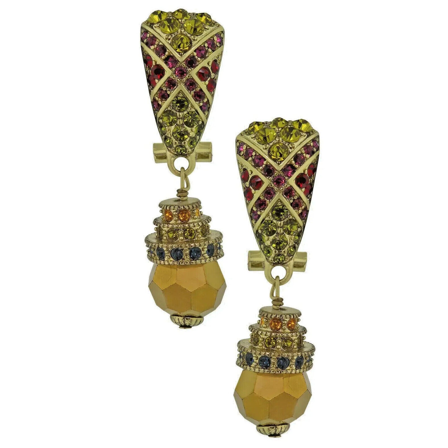 HEIDI DAUS "Triple Play" Gold Color Beaded Crystal Drop Earrings (364265322417)