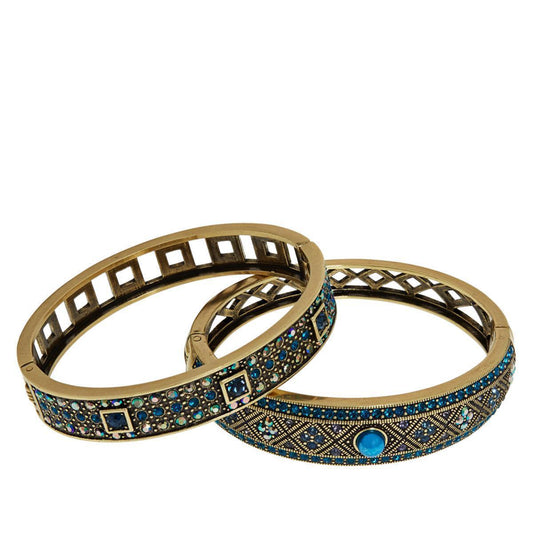 Heidi Daus "Daily Double" Blue/Multi Set of 2 Crystal Bangle Bracelets, 7"