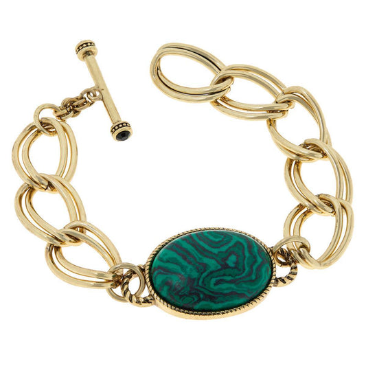 Heidi Daus "Chains and Cabs" Toggle Simulated Malachite Bracelet. 8" (3747065911
