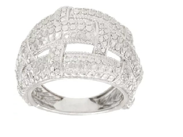 Silver Style Sterling Silver Basket Weave Diamond Cut  Domed Ring, Size 5