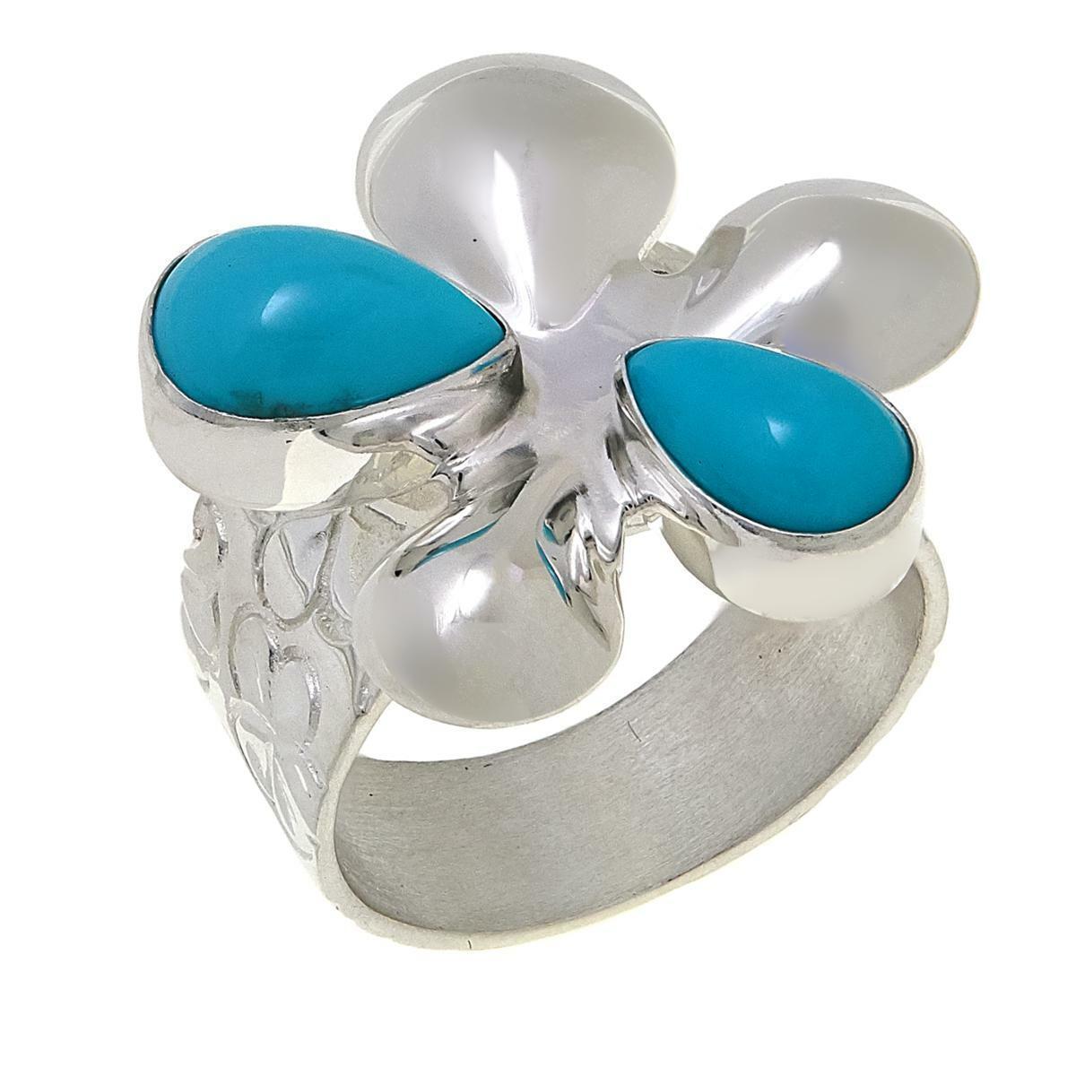 Jay King Campitos Turquoise Sterling Silver Flower-Desing Ring Size 7 HSN $65.00