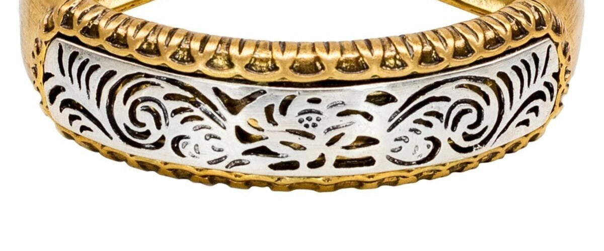 Patricia Nash Cavo Tooling Goldtone Metal Cuff Bracelet. 7-1/4"