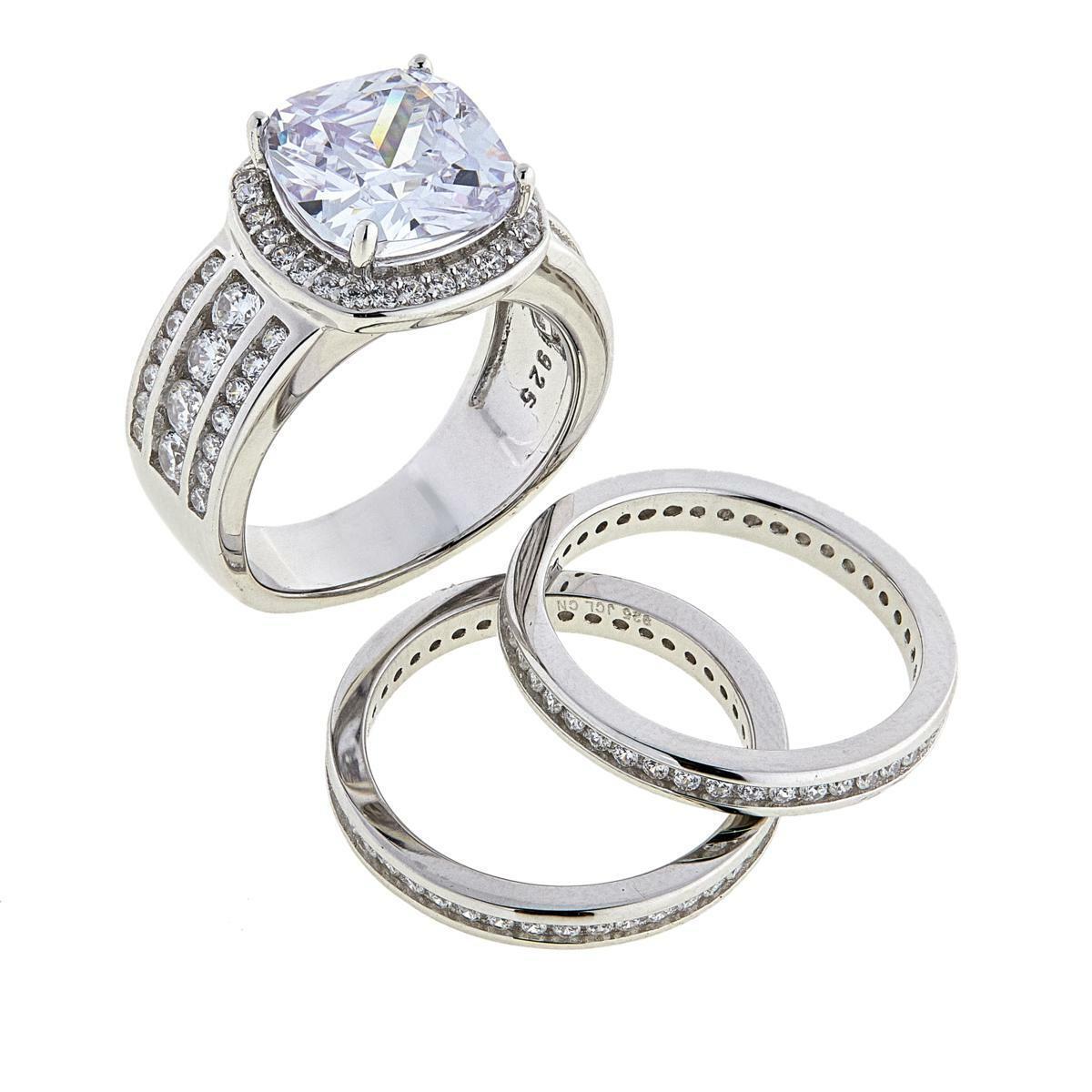 Absolute Sterling Silver 3pc Simulated Diamond Band Ring Set, Size 7