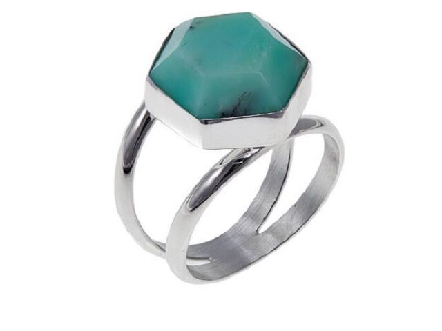 Jay King Green Opal Hexagonal Sterling Silver Ring Size 8 Hsn $75