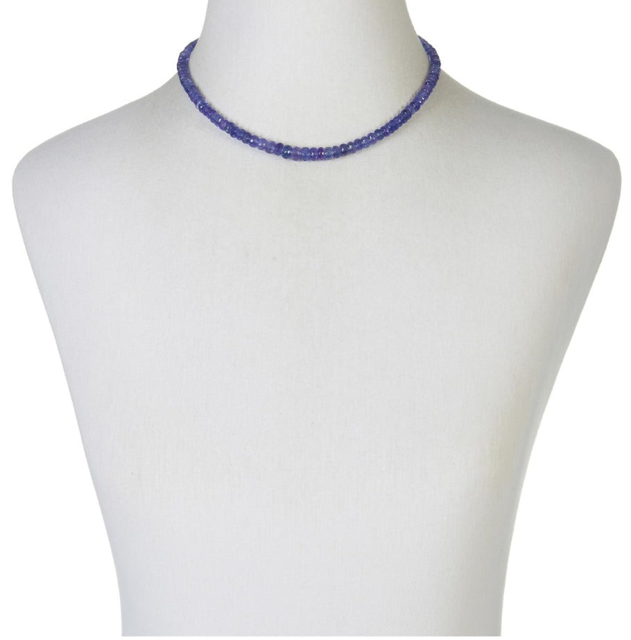 14K Gold 4.5mm to 8mm Tanzanite Graduated Bead Necklace. 18"
