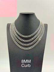 Sterling Silver, 925 Curb Chain Necklace, 20"	8mm