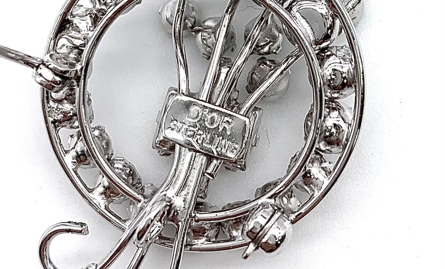 HSN Sterling Silver Clear Crystal Hoop Design Pin. 2"