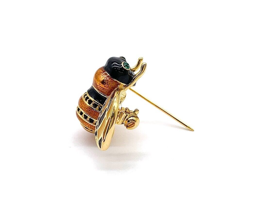 Joan Rivers Goldtone Enamel & Black Crystal Bumblebee Pin. 1"