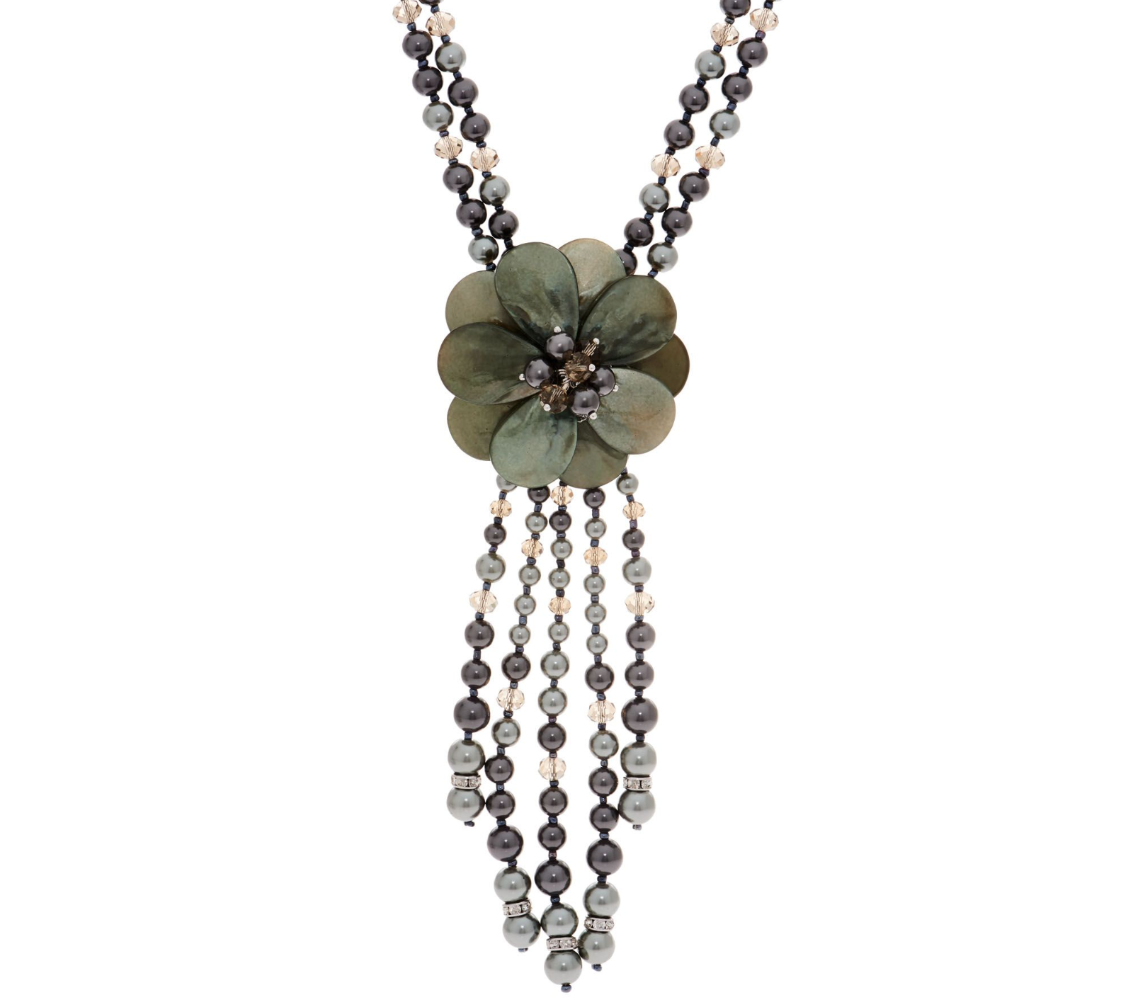 Joan Rivers GREEN / GREY Pearl, Glass Beads Starlet Style Necklace 22"+3"