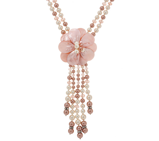 Joan Rivers Simulated Pearl, Glass Pink Starlet Style Necklace 22"+3"