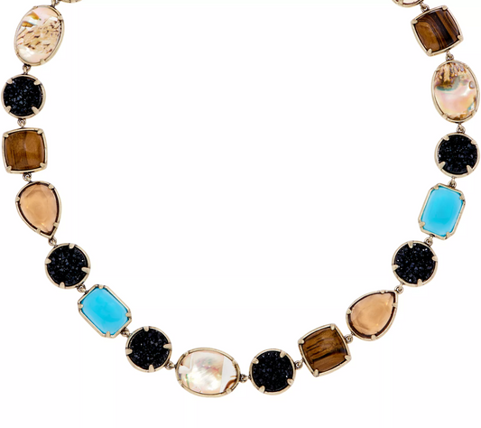LOGO Links by Lori Goldstein MultiGemstone Color Necklace 18"+3"ANTIQUE GOLDTONE