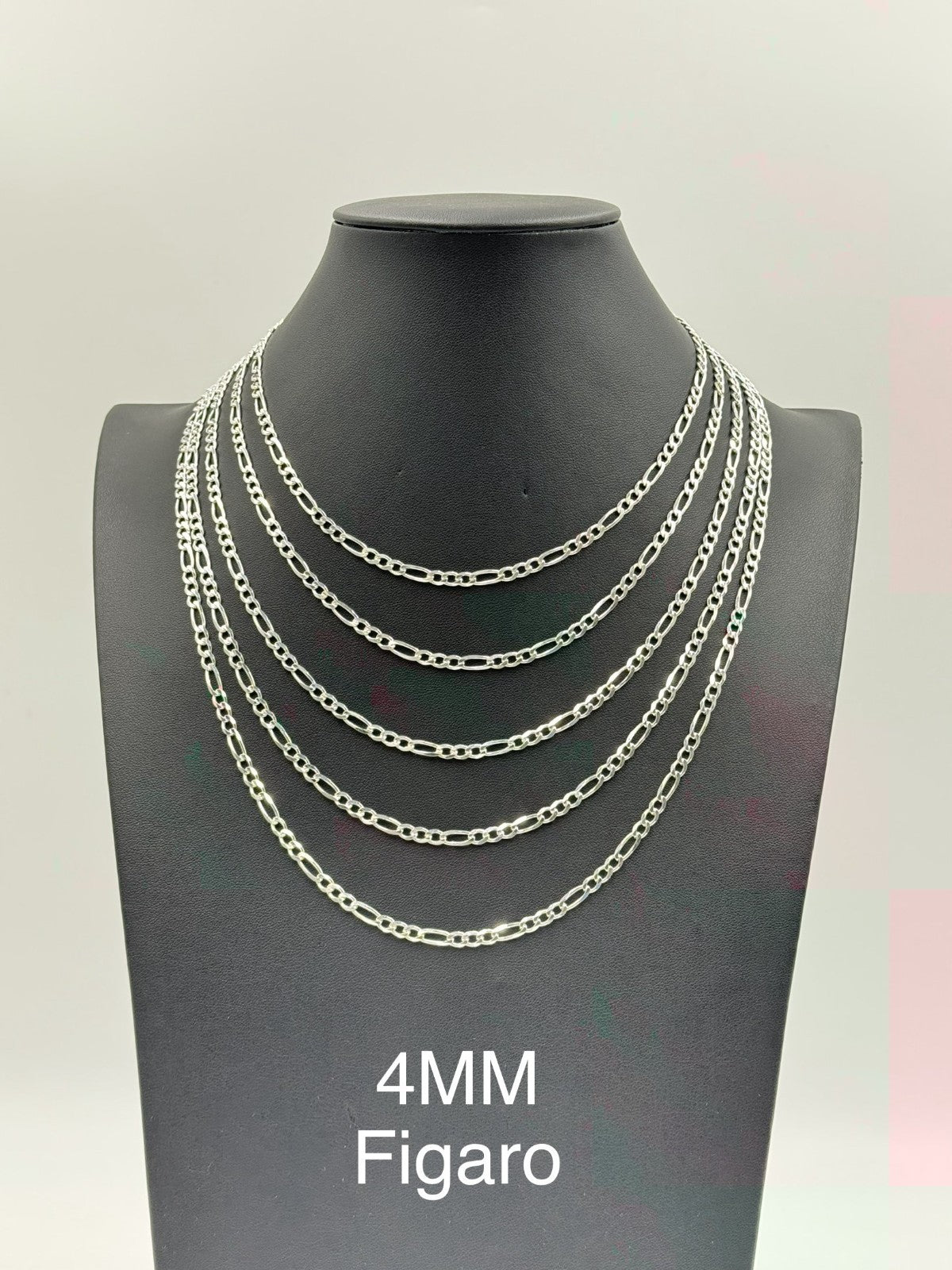 Sterling Silver, 925 Figaro Chain Necklace, 16" 4mm