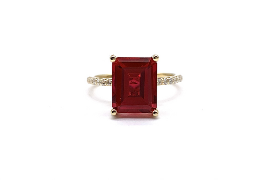14K Yellow Gold Lab Created Ruby CVD/SI Diamond Ring, Size 7