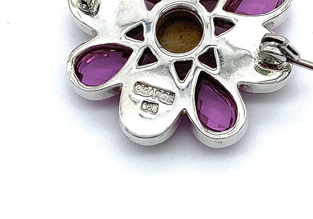 HSN Barse Sterling Silver Multi-gemstone Flower Pin. 1-1/2"