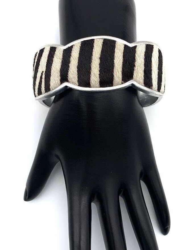Patricia Nash Elisabetta Zebra Color Leather Inset Cuff Bracelet, 6 1/2"