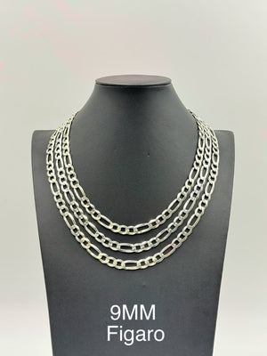 Sterling Silver, 925 Figaro Chain Necklace, 22"  9mm