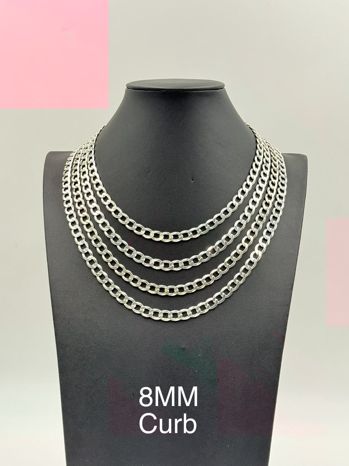 Sterling Silver, 925 Curb Chain Necklace, 22"	8mm