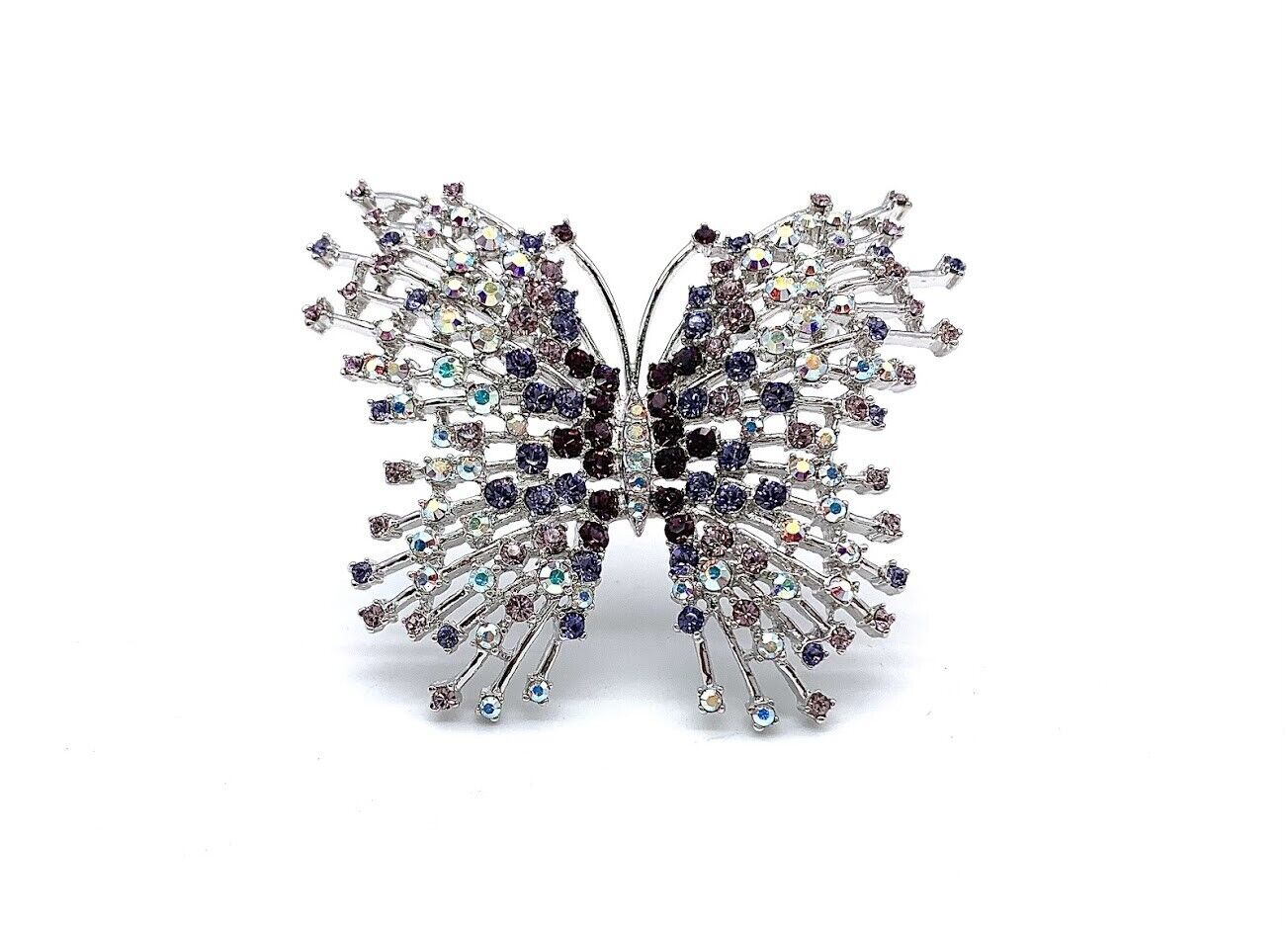 HSN Nolan Miller Silvertone Multicolor Crystal Butterfly Pin. 2-1/2"