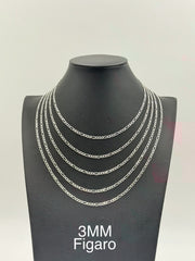 Sterling Silver, 925 Figaro Chain Necklace, 22"  3mm