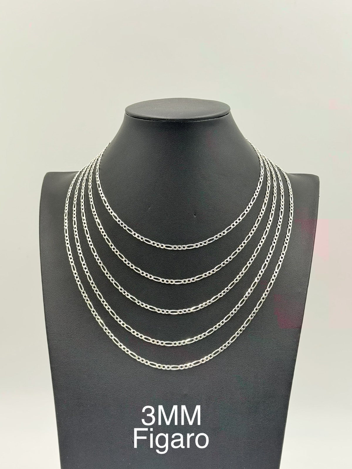 Sterling Silver, 925 Figaro Chain Necklace, 16" 3mm