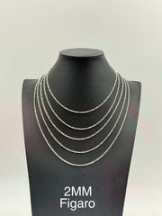 Sterling Silver, 925 Figaro Chain Necklace, 18" 2mm