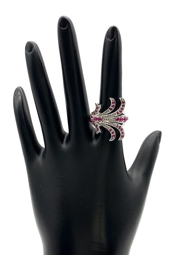 HSN Millie Sterling Silver Rhodolite Feather Design Ring. Size 6