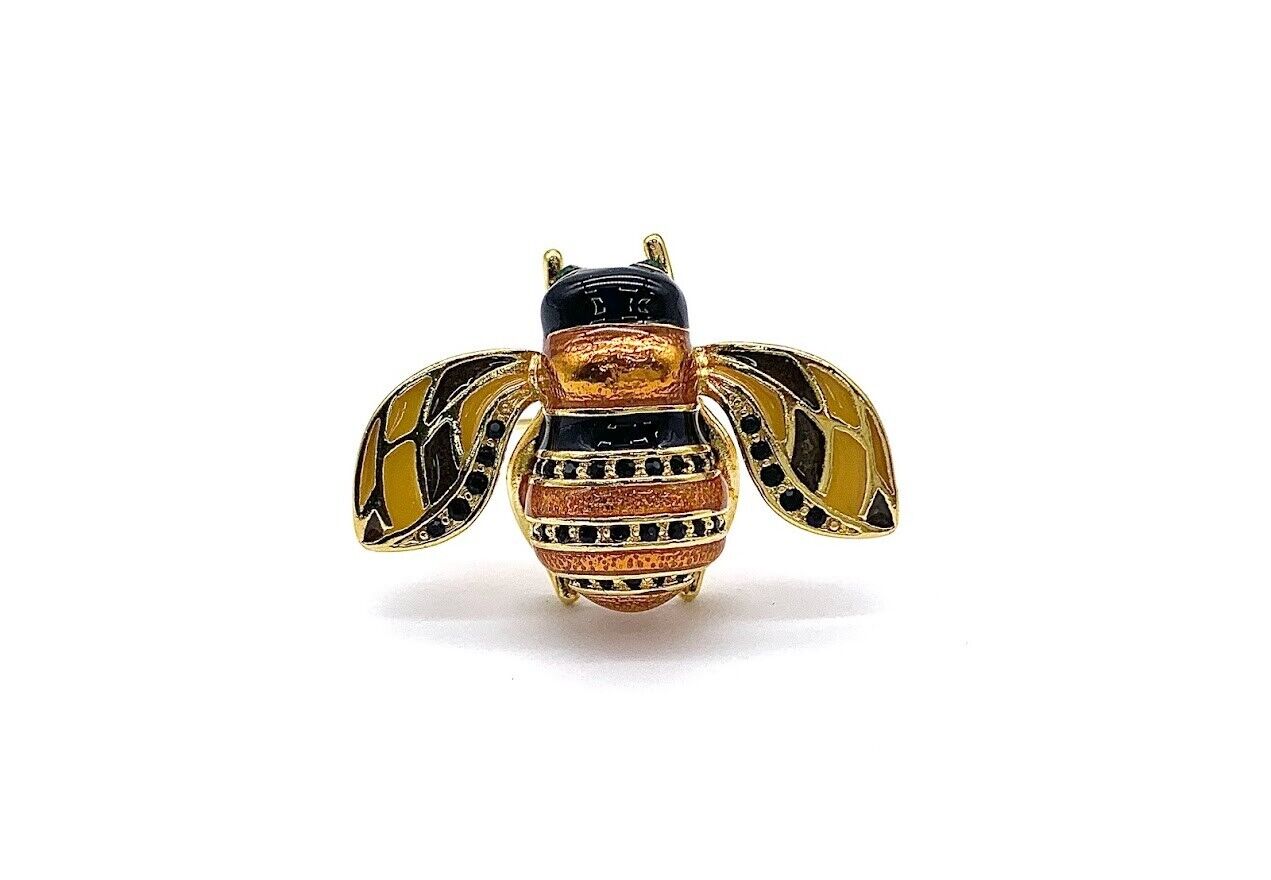 Joan Rivers Goldtone Enamel & Black Crystal Bumblebee Pin. 1"