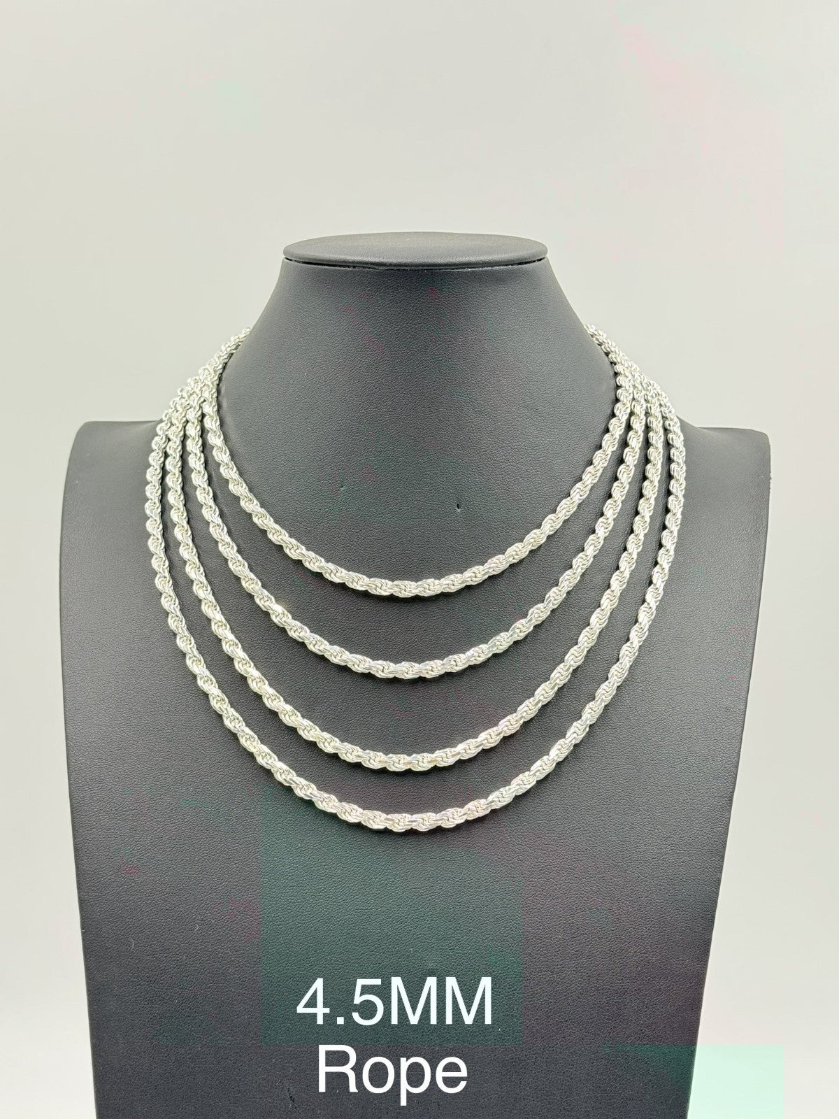 Sterling Silver, 925 Rope Chain Necklace, 18" 4.5mm