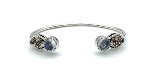 HSN Sterling Silver Rhodolite & Moonstone Cuff Bracelet - 6-3/4"