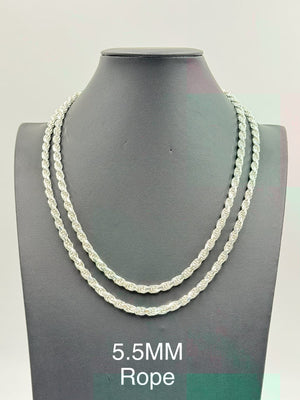 Sterling Silver, 925 Rope Chain Necklace, 22"	5.5mm