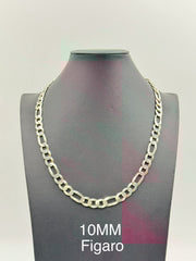 Sterling Silver, 925 Figaro Chain Necklace, 24" 10mm