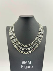 Sterling Silver, 925 Figaro Chain Necklace, 24"  9mm