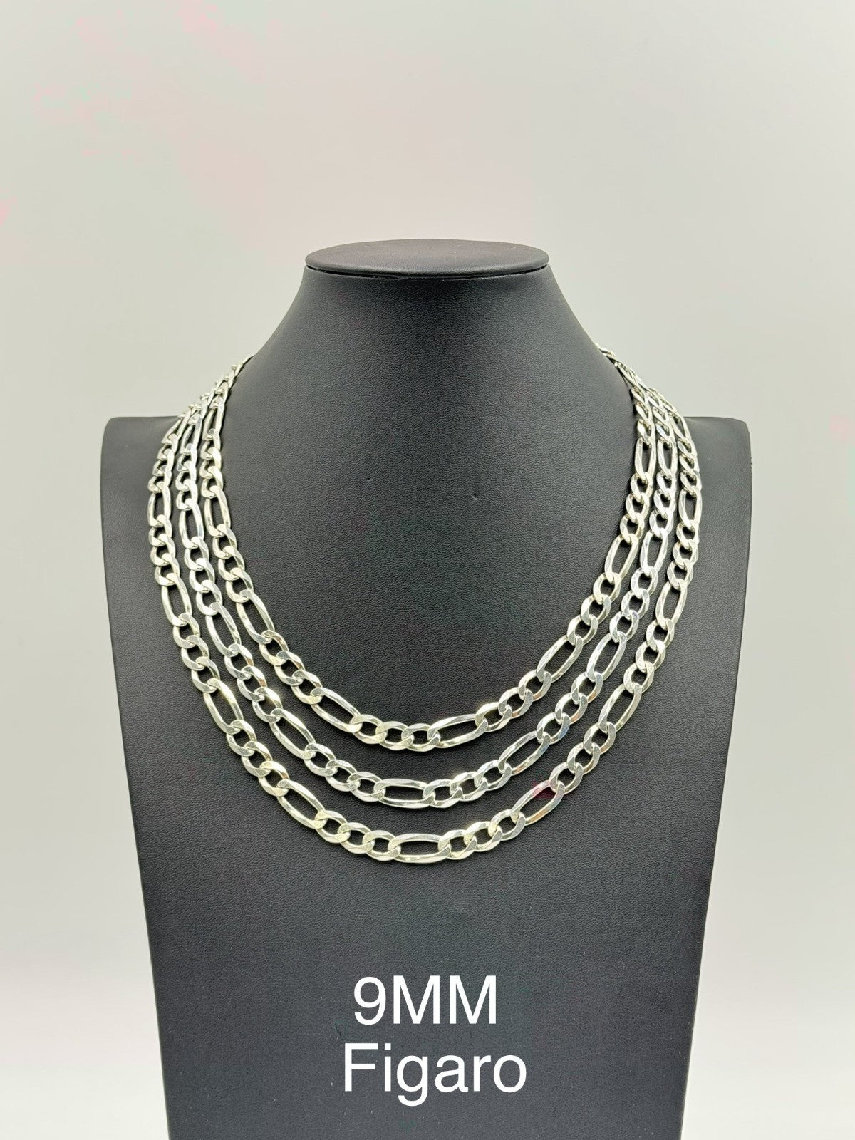 Sterling Silver, 925 Figaro Chain Necklace, 20"  9mm