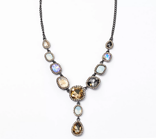LOGO Links by Lori Goldstein Glass Beads Y-Shape Necklace 18"+3" Gunmetal