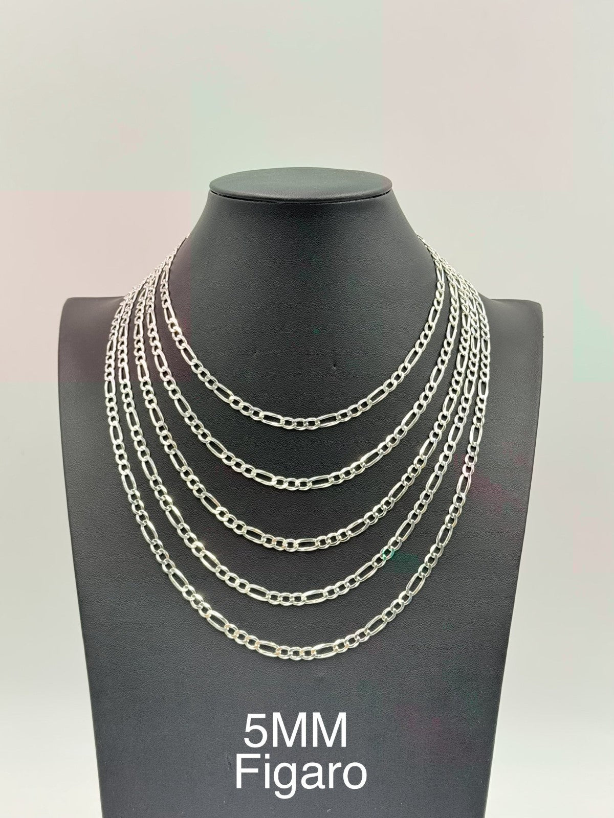 Sterling Silver, 925 Figaro Chain Necklace, 20" 5mm
