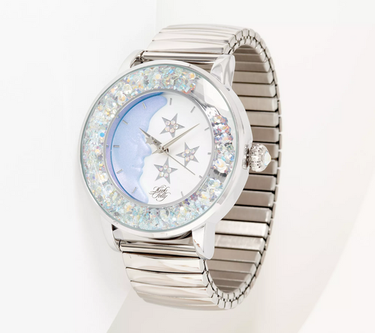 Kirks Folly Aurora Borealis Crystal Moon Shadow Magic Watch 6-3/4" SilverTone