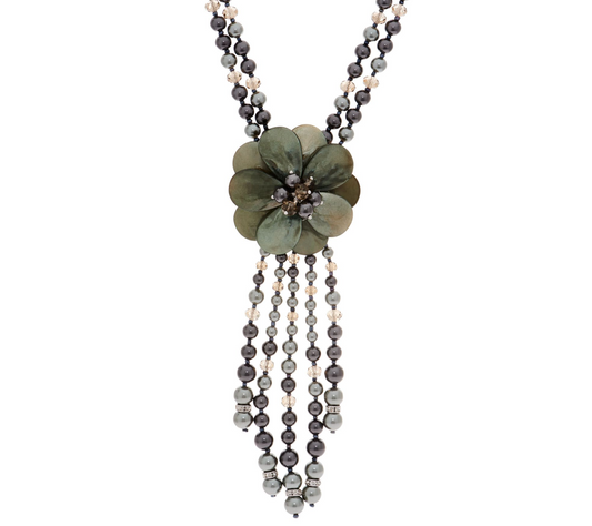 Joan Rivers GREEN / GREY Pearl, Glass Beads Starlet Style Necklace 22"+3"