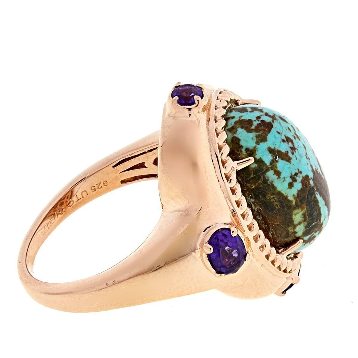 Paul Deasy Oval Turquoise and Amethyst Ring, Size 7 (374264842894)