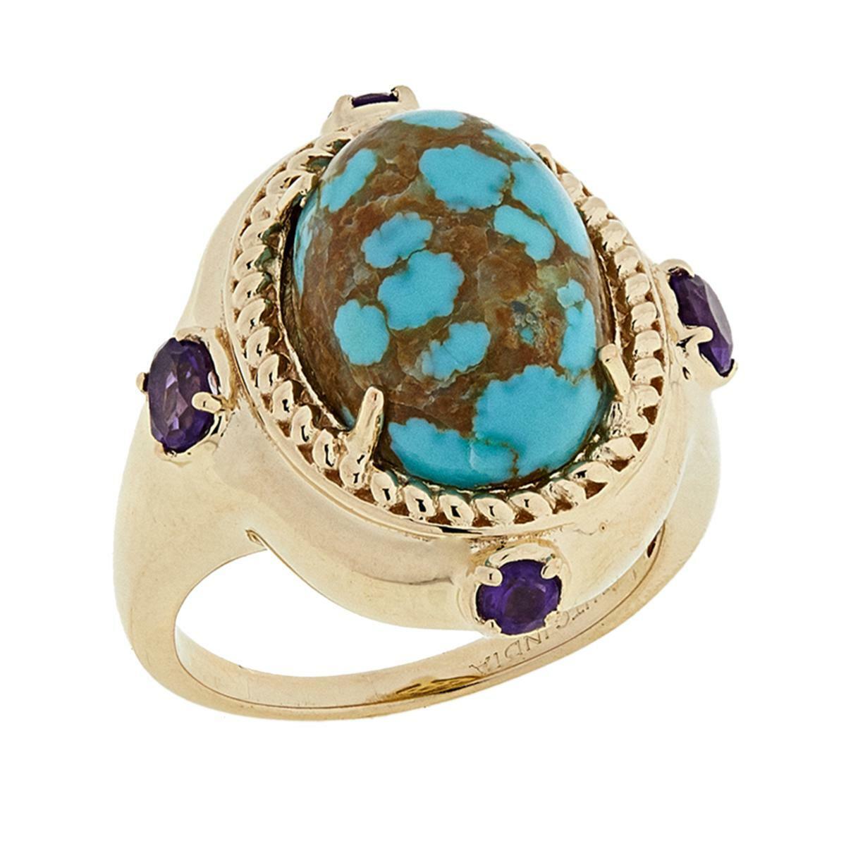 Paul Deasy Oval Turquoise and Amethyst Ring, Size 7 (374264842894)